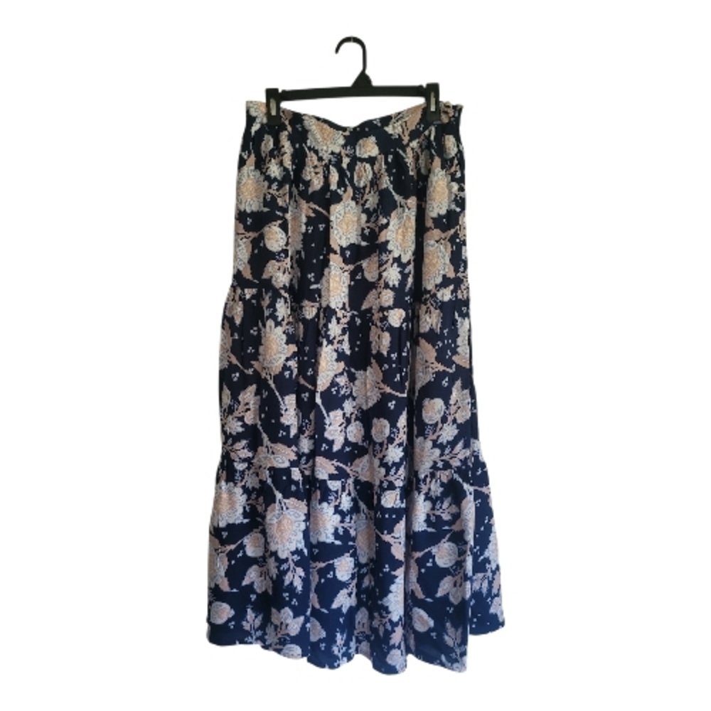 Rachel Zoe Navy and Cream Floral Tiered Maxi Skirt